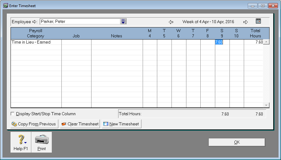 Time in Lieu (Australia only) Support Notes MYOB AccountRight v19